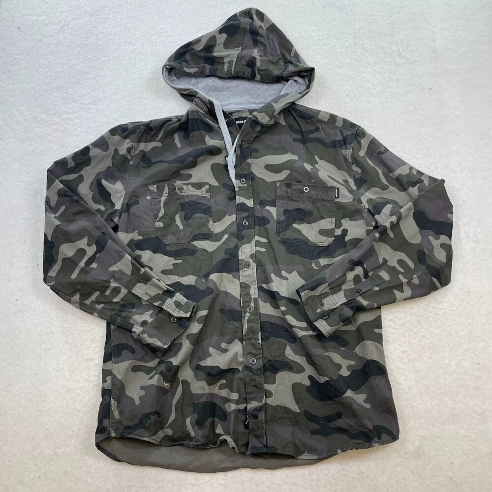 Molokai Surf Co Men's Camo Hoodie Jacket Button Front 100% Cotton Size Large